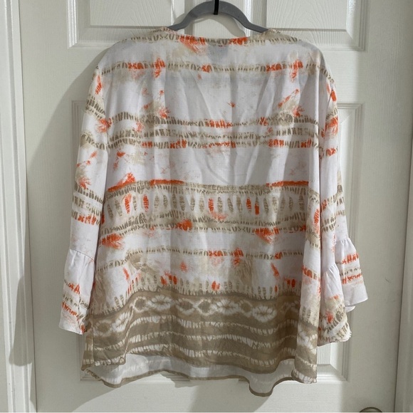 JM Collection Womens Printed Bell Sleeve Top Stone Combo Beige Plus Size 2X - Picture 3 of 7
